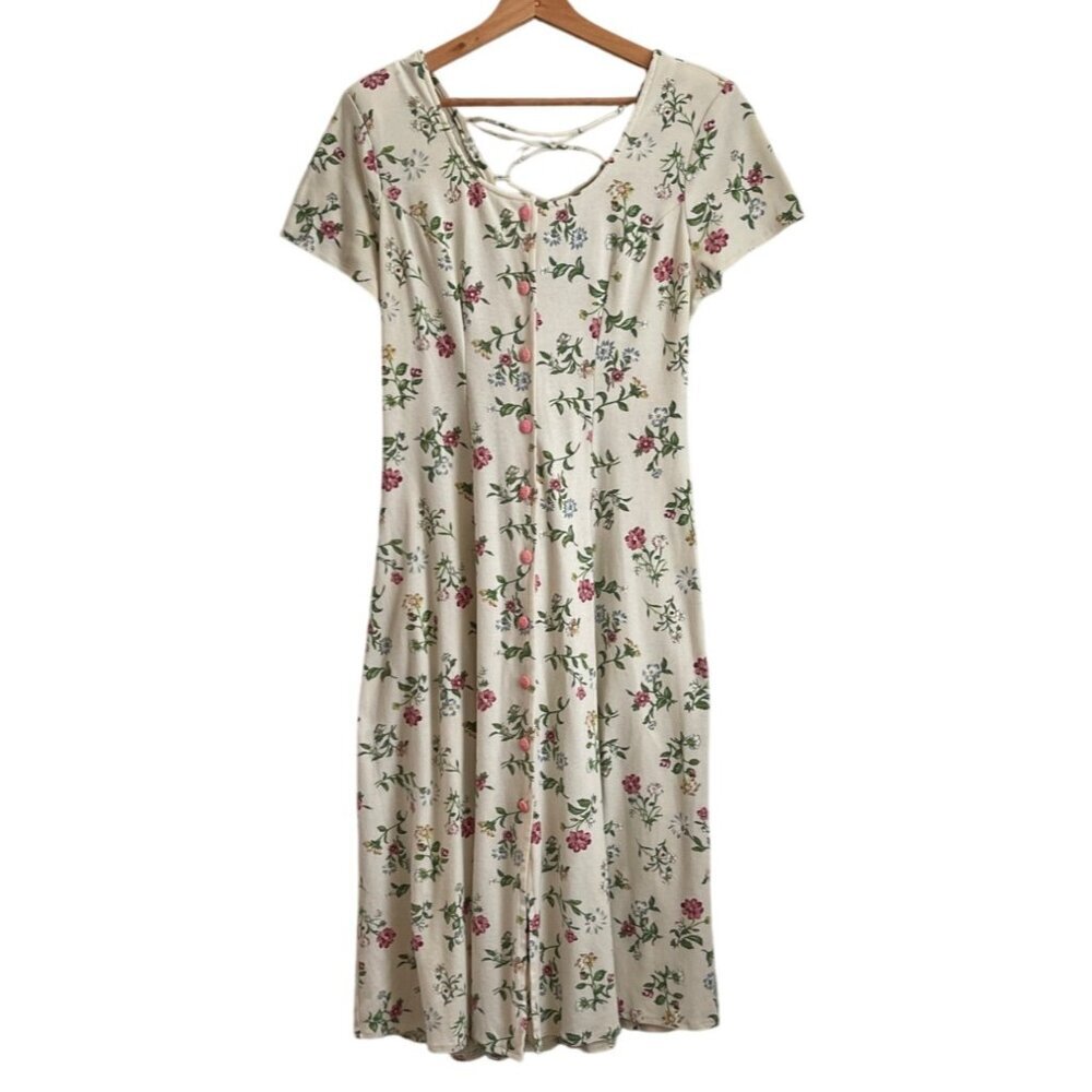 Vintage 90s Joni Blair Women Cottagecore Midi Dress Size M Floral Fairy Grunge